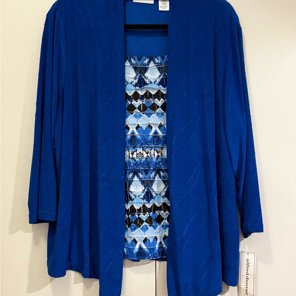 Alfred Dunner Blue Cardigan with Nordic Pattern